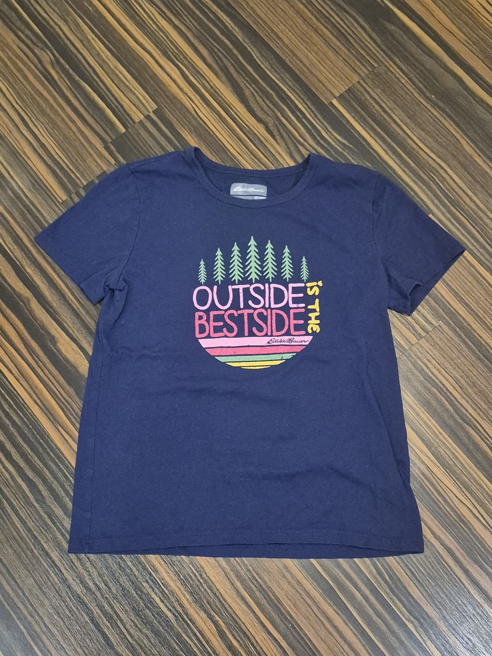 Eddie Bauer Navy Short Sleeve Tee with Colorful Outdoor Graphic